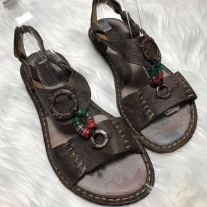 Born Brown Beaded Leather Sandals Sz 9